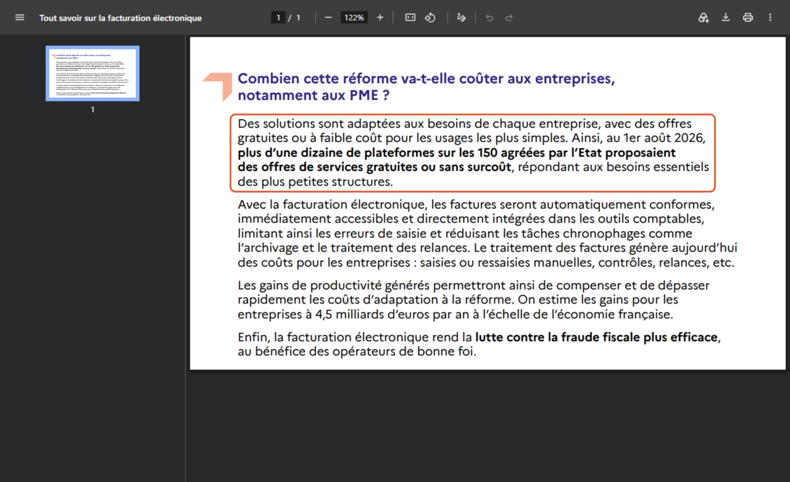 Foire aux questions de la DGFiP « Tout savoir sur la facturation électronique » : le paragraphe encadré indique qu’au 1er août 2026, plus d’une dizaine de plateformes sur les 150 agréées proposaient des offres gratuites ou sans surcoût pour les plus petites structures